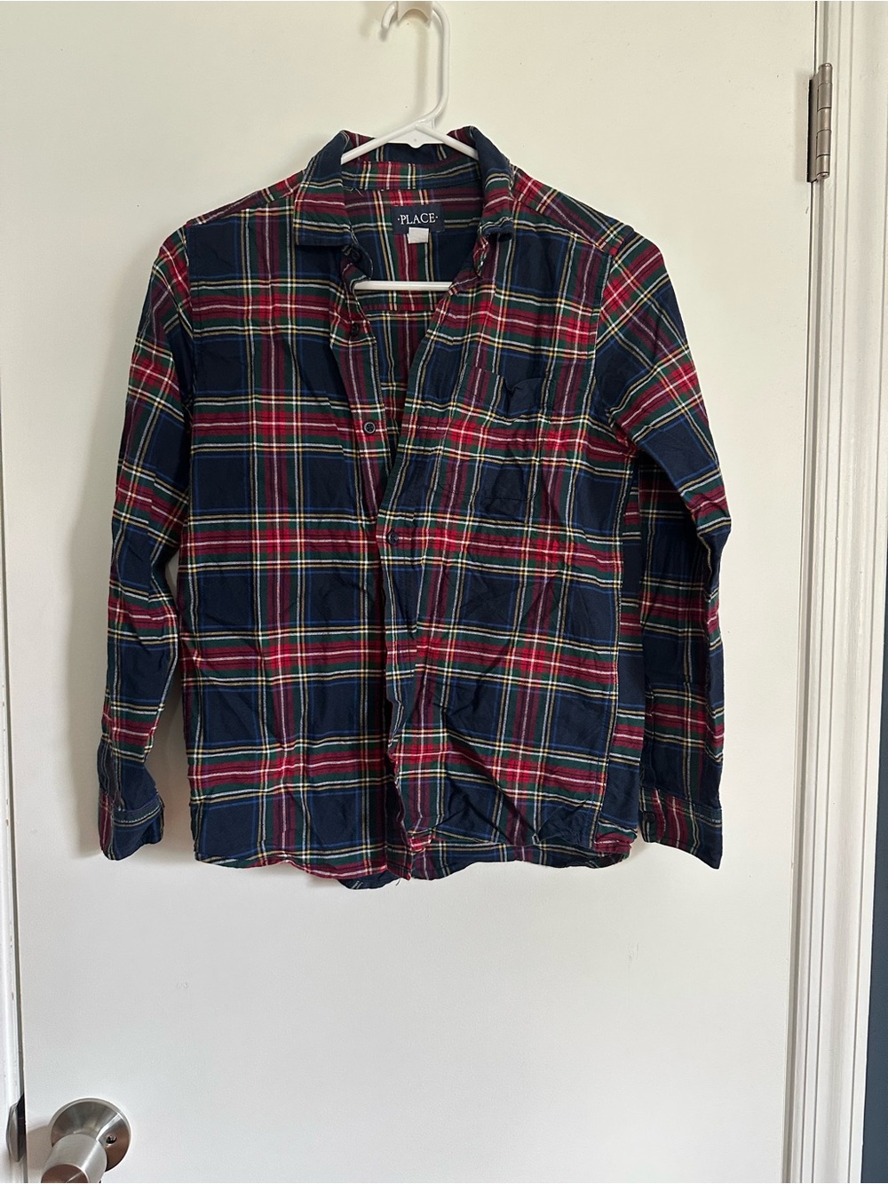 The Children's Place Navy Plaid Button-Up Shirt with Red & Green Stripes